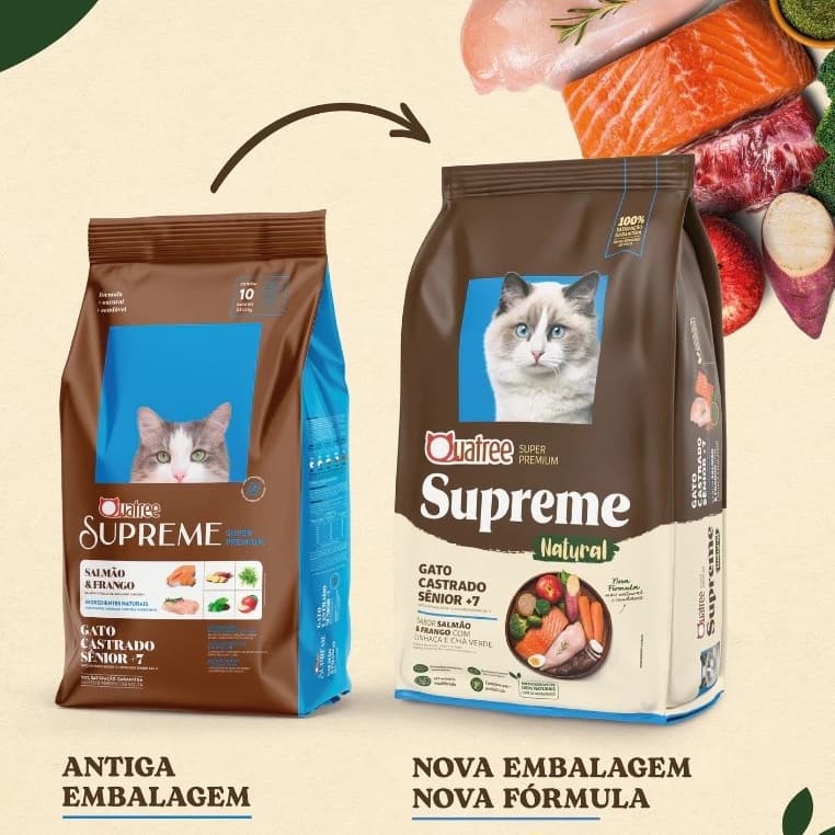 Ração Gato Castrado Ração Quatree Supreme Sênior 7+ Salmão Frango 10,1Kg Natural Ração Gato Castrado