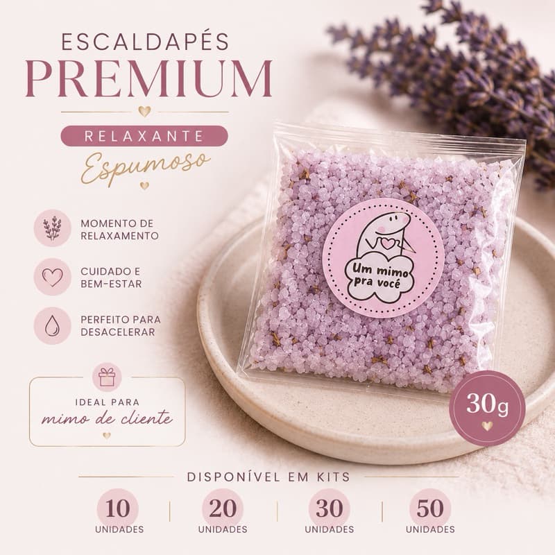 Escalda-Pés Premium 30g Mimo para Clientes Manicure Pedicure Lembrancinha Kit 10 20 30 50 Unidades