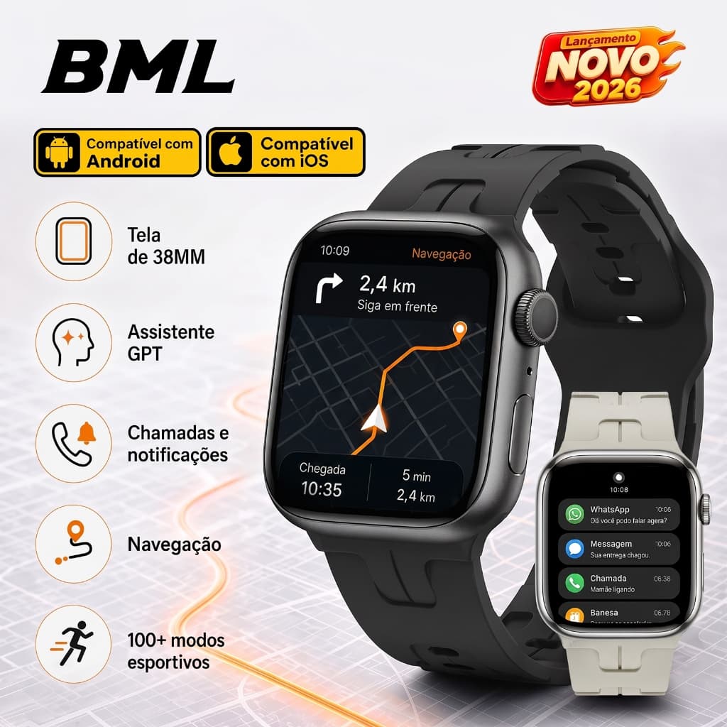 BML Smartwatch X55 Pro mini, 41MM Relógio inteligente Serie 10 Ilha Dinamica NFC GPS Chat GPT Esportes Smartwatch