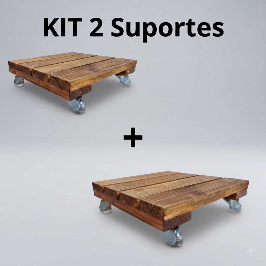 KIT COMBO 2 SUPORTES DE MADEIRA PARA VASOS 30X30 COM RODINHAS DE SILICONE GEL NÃO RISCA PISO DELICADO