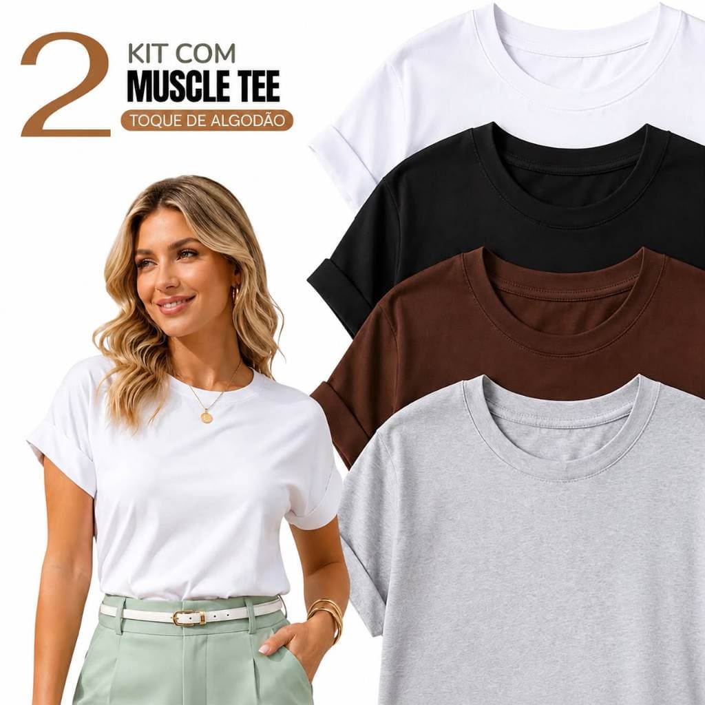 Kit 2 blusa feminina Muscle Tee T-shirt Camiseta Básica Viscolycra moda Manga Curta feminina Algodão