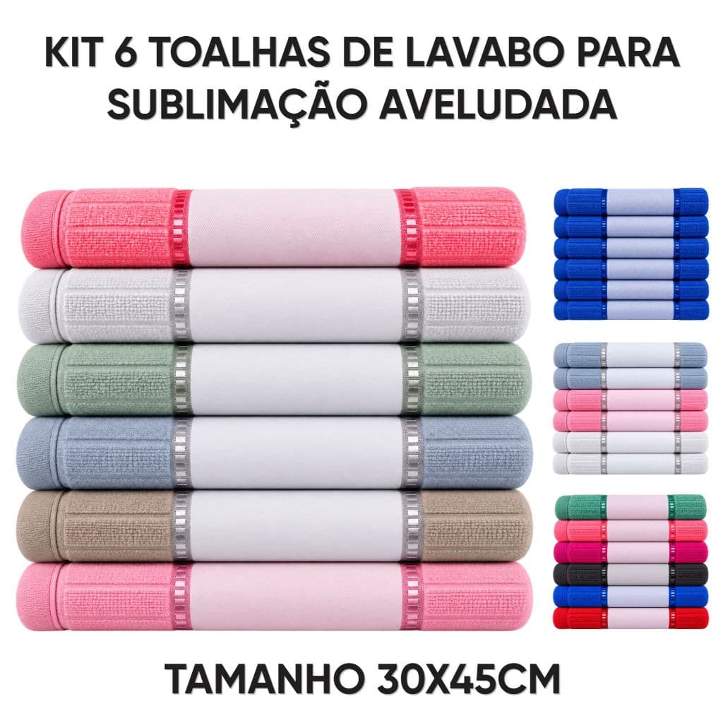 Kit 6 toalhas de Lavabo Aveludada 30x45cm para Sublimação Alta Absorção Modelo Athelier
