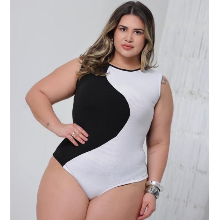 Body Feminino Plus Size Regata Biocolor Onda Duas Cores Ana Ruga Canelado Tendência Envio Rápido