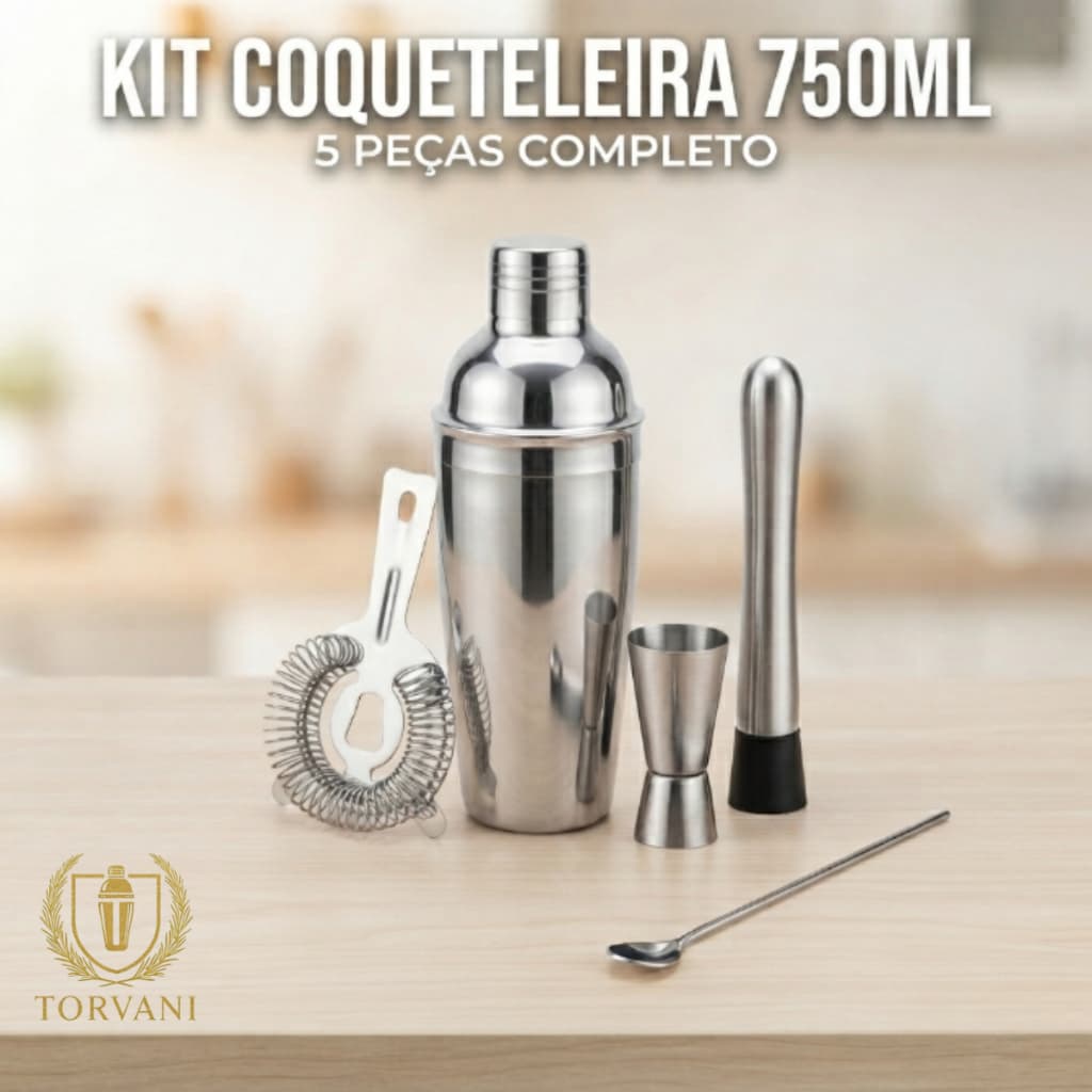 Coqueteleira Cobbler 750ml Aço Inox com Acessórios Completos para Mojitos e Caipirinhas