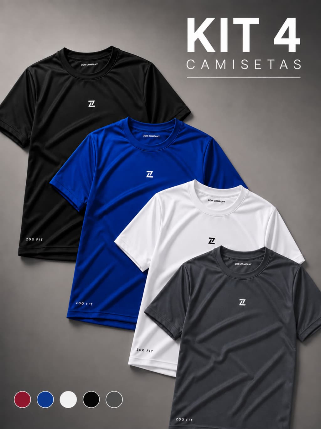 Kit 4 Camisetas Dry Fit  Zoo Company Masculina Academia Esportiva Refletiva Plus Size