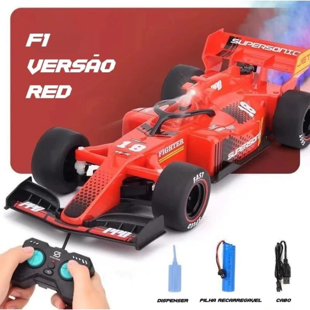 Carrinho Formula 1 Controle Remoto Recarregável Solta Fumaçal Drift Go Spray Racing F1