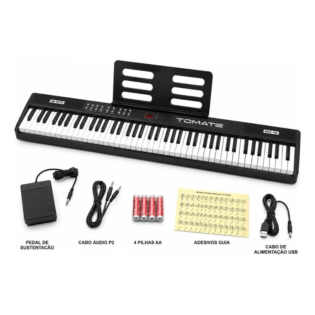 Piano Digital Teclado Eletrônico Musical Dobrável 88 teclas Com Pedal