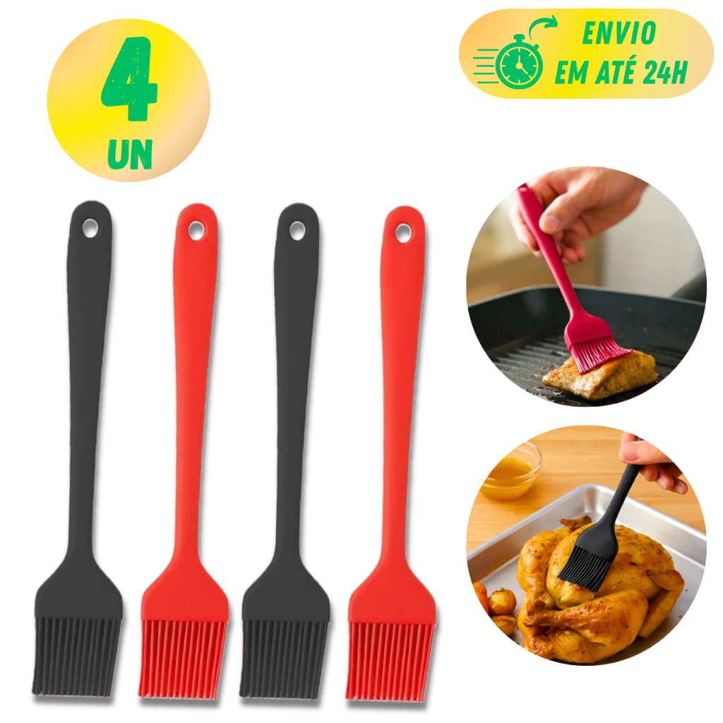 KIT PINCEL CULINÁRIO SILICONE MULTIUSO PARA UNTAR BOLOS, ASSADOS, CARNES E DOCES DE COZINHA