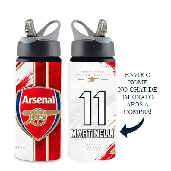 Garrafa Arsenal Squezee/Alumínio - 600ml - Personalizada com Nome