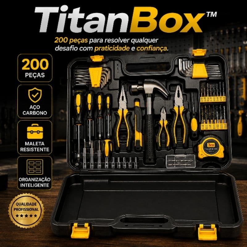 Kit de Ferramentas 200 Peças TitanBox Profissional com Maleta Resistente Completo Chaves Alicates Martelo Soquetes Aço C