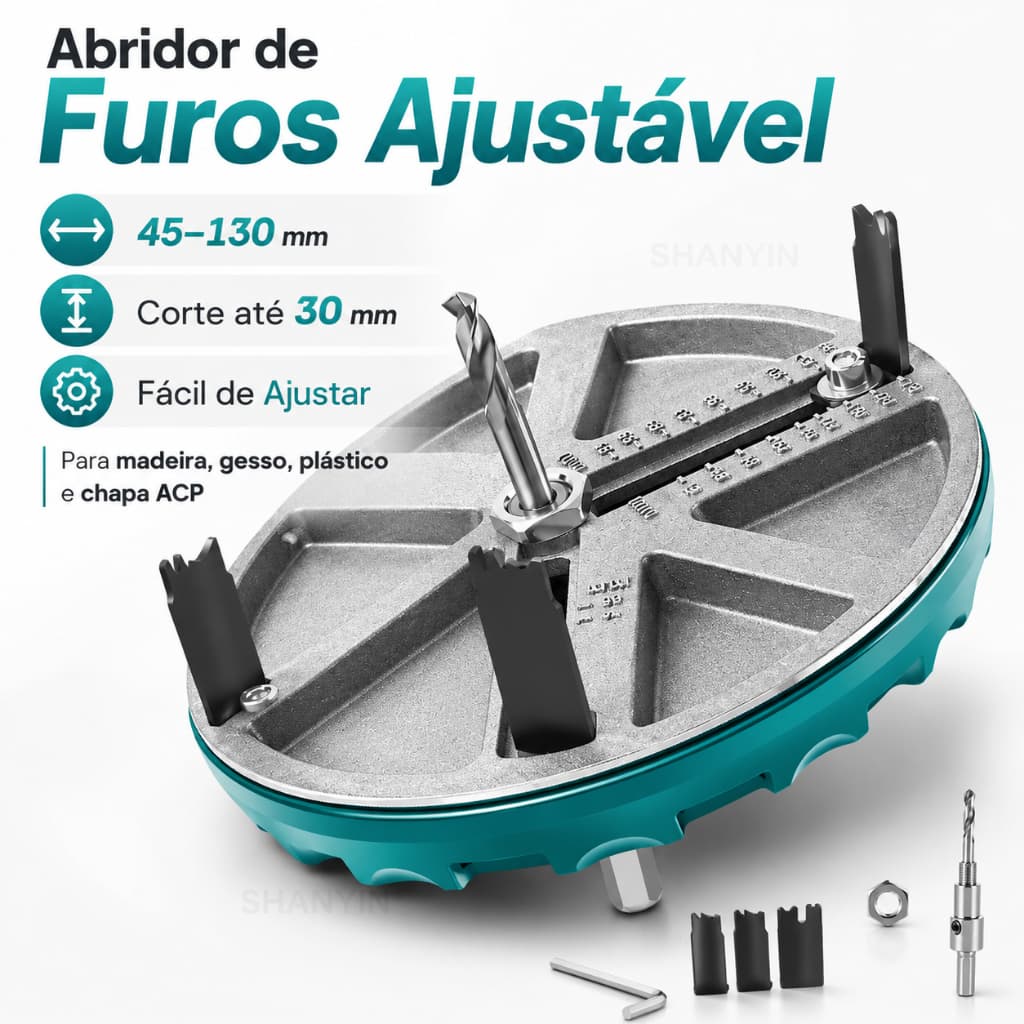 Serra Copo Ajustável 45 a 130mm para Furadeira Madeira MDF Gesso Drywall e Plástico