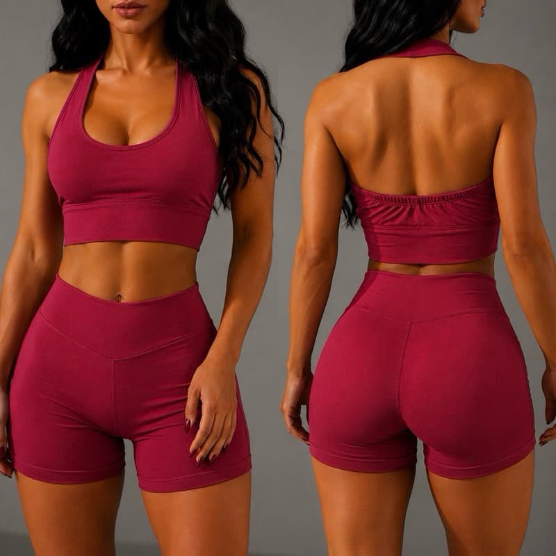 Conjunto Fitness Feminino Short Cós Alto e Top Costas Abertas Alta Compressão Conjunto Virgínia