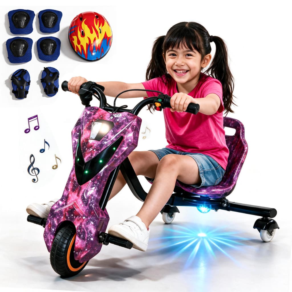 250W Triciclo Elétrico Infantil Drift Car, 3 Velocidades 15 km/h, Música Bluetooth, Comprimento Ajustável, Presente