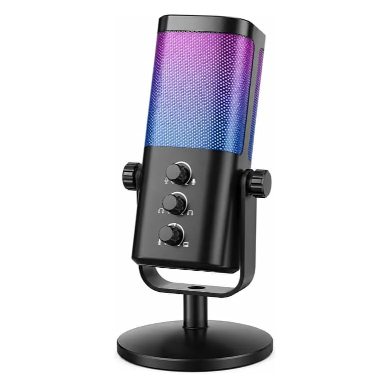 Microfone Gamer RGB USB com Suporte de Mesa para PC Notebook Streaming Live Podcast Aitek