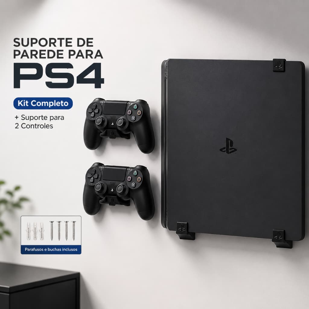 Suporte PS4 Slim Parede Com Suporte de Controle Kit