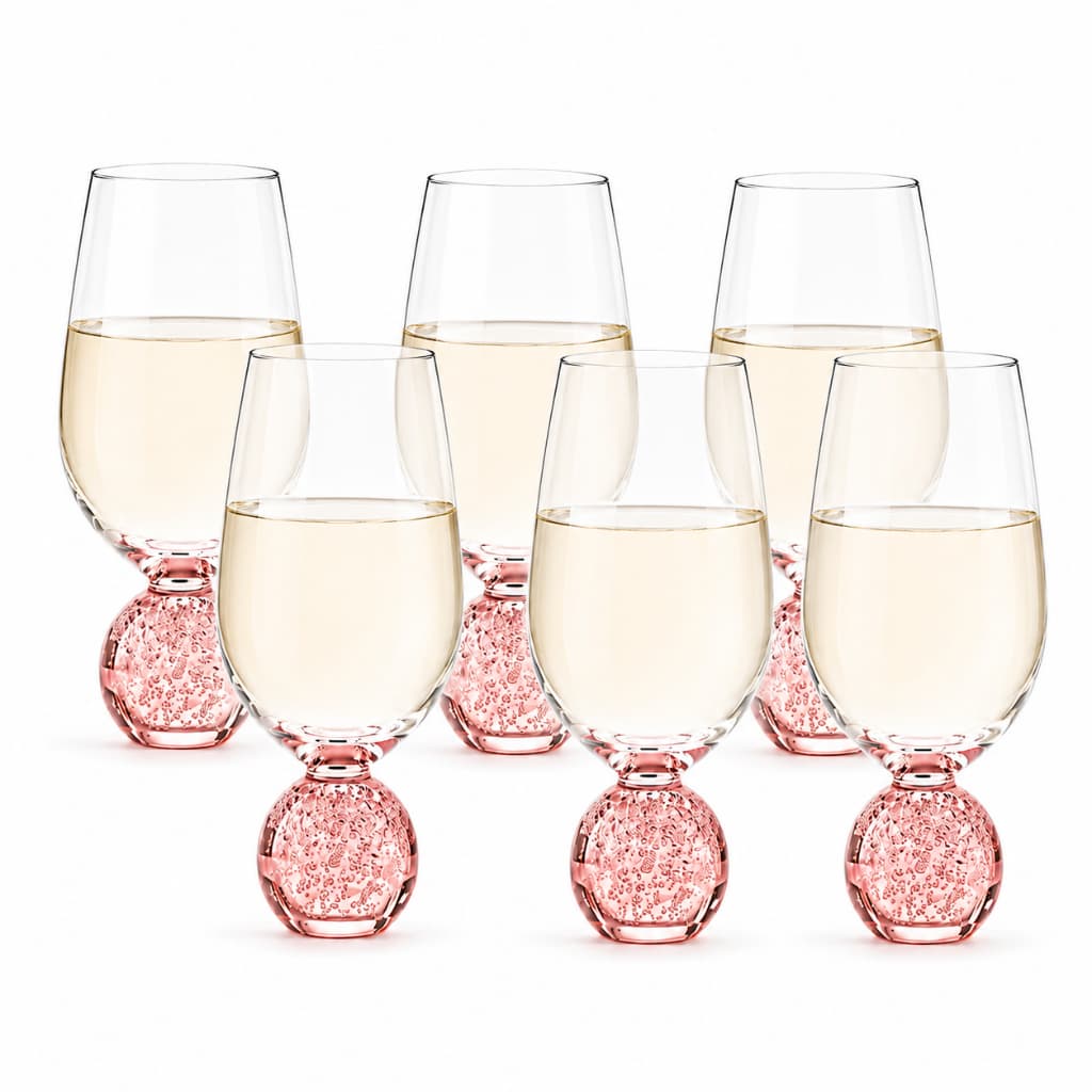 Kit 2 Até 6 Taças De Vidro Taça De Cristal 400ml Bola Vidro Orbe Rosé Para Drinks Pé De Esfera