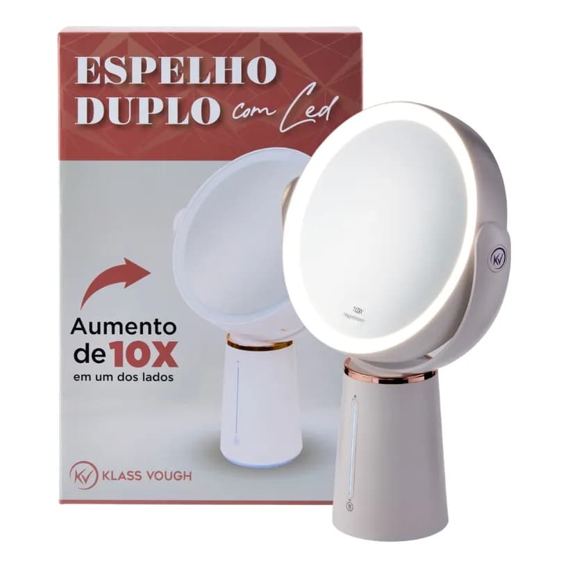 Espelho Dupla Face Com Touch Led 10x Aumento Zoom para Mesa/Bancada Klass Vough