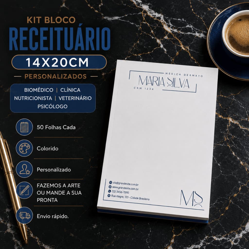 Bloco Receituários 14x20 cm (A5) - Bloco de Anotações colorido personalizado - Envio rápido