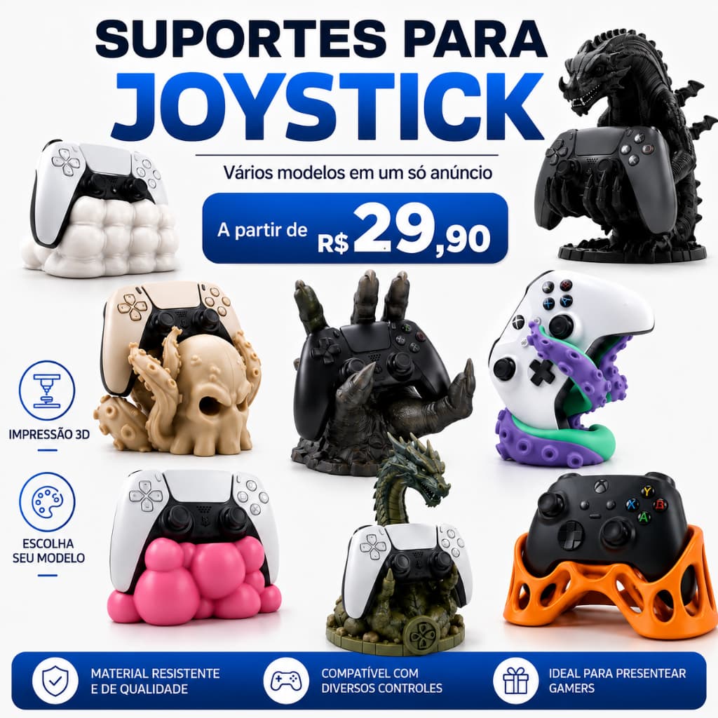 Suporte para Controle Joystick Gamer PS5 PS4 Xbox | Porta Controle 3D Decorativo Vários Modelos