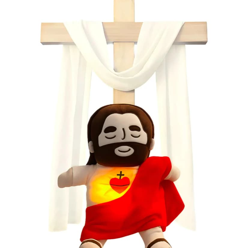 Pelúcia Jesus que Respira com Luz e Som, Boneco de Pelúcia para Bebê, Ruído Branco, Música Calmante, Alívio para Dormir