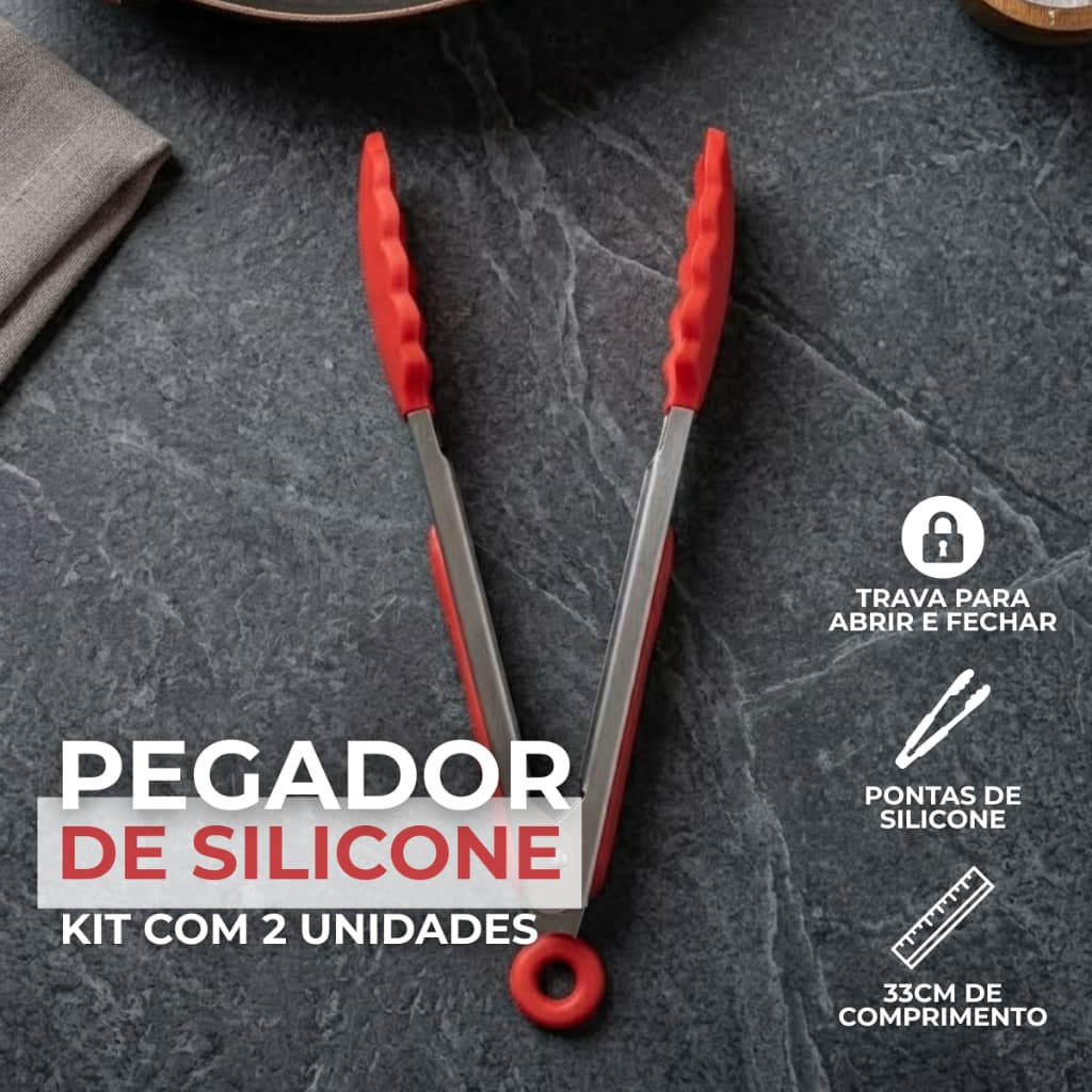 Kit 2 Pegadores de Silicone 33cm Vermelho Para Carne Churrasco Salada Cozinha Com Trava