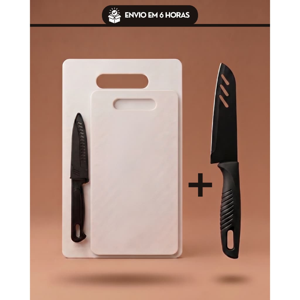 Kit 2 Tábuas e 2 Facas de Corte para Cozinha