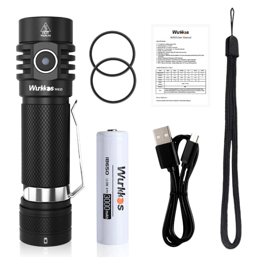 Lanterna De Alumínio Wurkkos WK03 1200LM 5V/2A USB-C Recarregável 18650 LED 519A Com Indicador De Energia ATR
