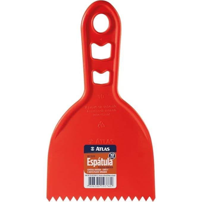 Espátula Plástica Dentada de 10cm, Cor Vermelha. ATLAS