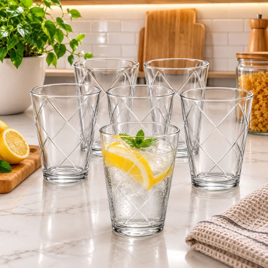 Conjunto com 6 Copos Nadir de Vidro para Uso Diário, Refeições, Festas e Ocasiões Especiais