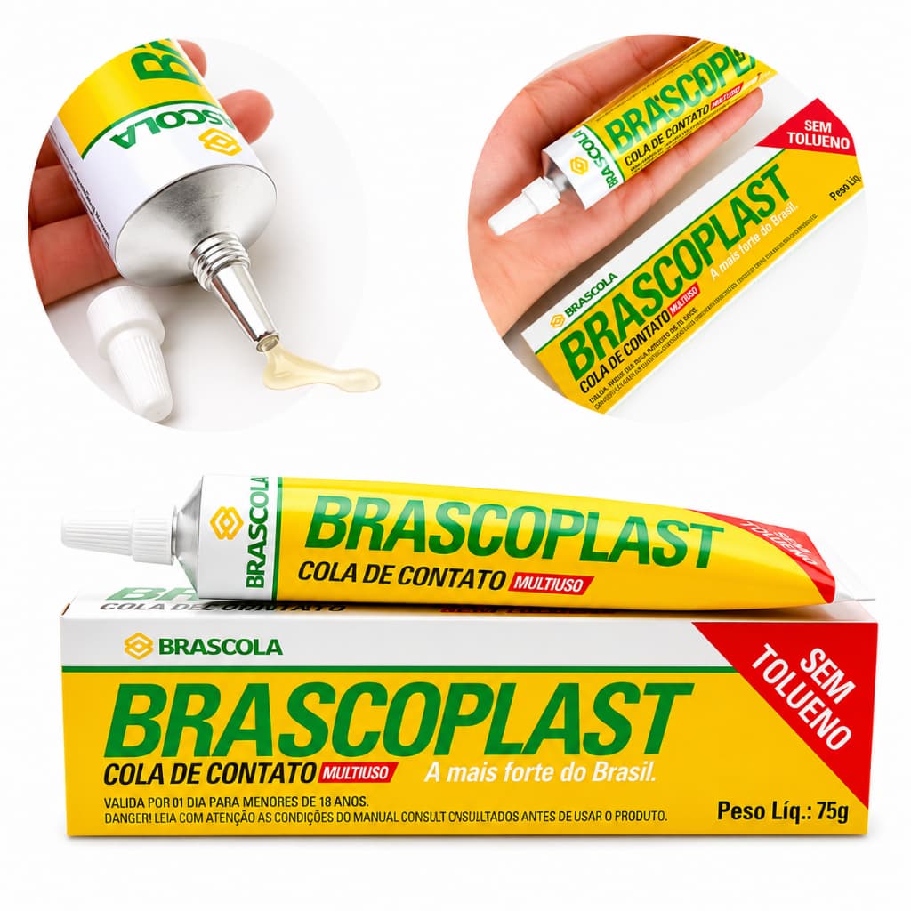 Cola de Sapateiro Brascoplast 75g Sem Tolueno Cola Liquida Brascola Multiuso p/ MDF Couro Borracha Madeira