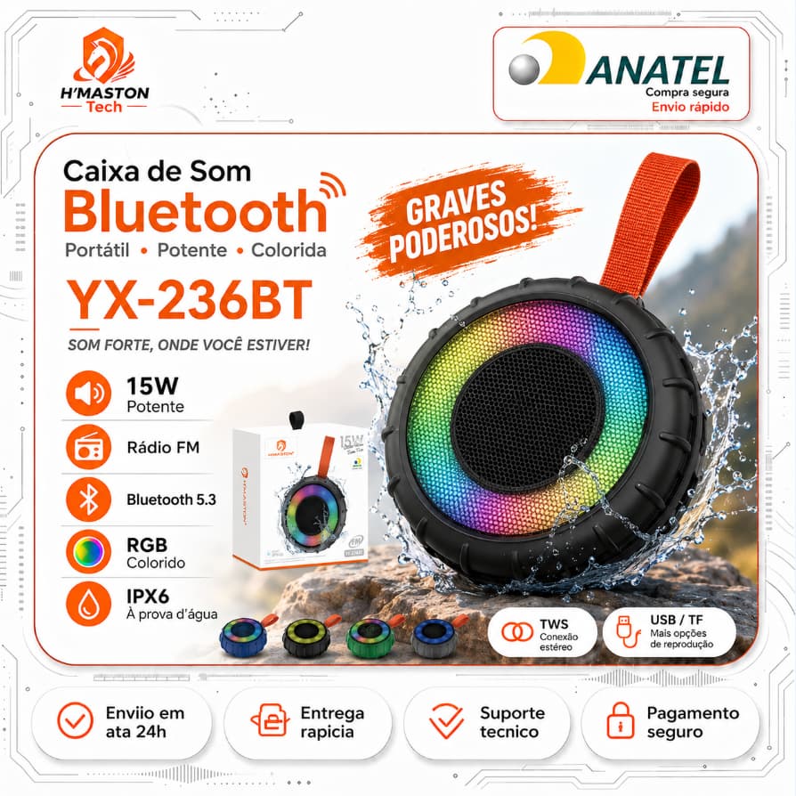H'maston YX-236BT Caixinha De Som Bluetooth Caixa De Som Blootooth Caixa De Som Bluetooth Portátil Som Caixa Bluetooth