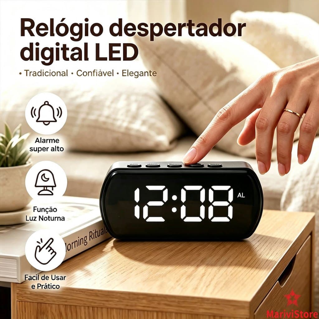 Relógio Digital Despertador LED Com Temperatura Umidade Alarme Inteligente Para Quarto