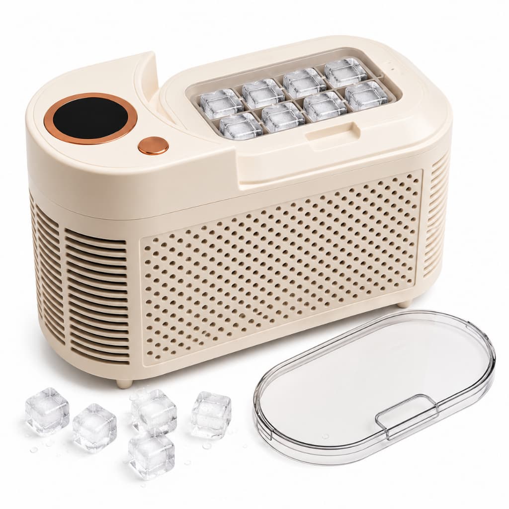 Mini Máquina de Gelo Portátil 110V 12V para Carro Camping e Viagem 8 Cubos