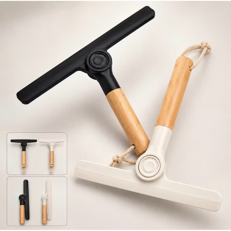 Rodo de Pia Dobrável em Silicone com Cabo de Bambu Ecológico Limpa Diversas Superfícies Preto Branco