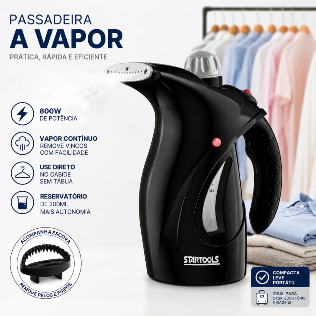 FERRO PASSADEIRA A VAPOR 800W PORTÁTIL PARA ROUPAS 127V 200ML