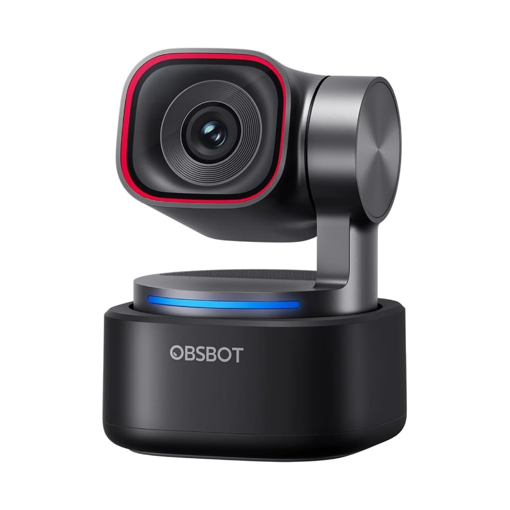 OBSBOT Tiny 3 AI PTZ Webcam com Áudio Espacial e IA Tri-Mic 1080P 120fps Sensor de 1/1,28" HDR Controle por Voz e Gestos