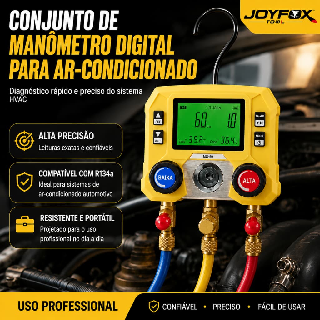 Manifold Digital JOYFOX para Ar Condicionado Automotivo Medidor de Pressão e Vácuo com Display LCD Teste de Gás Refriger