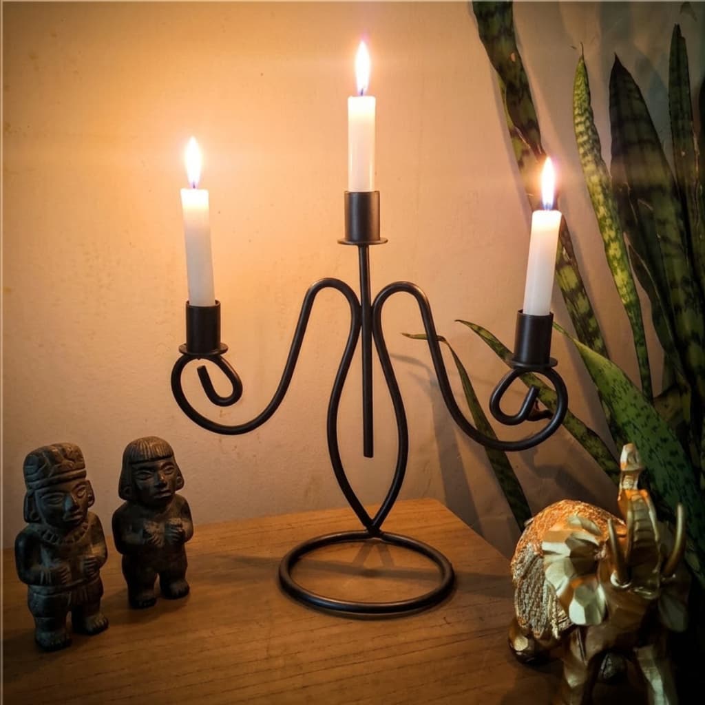 Castiçal Candelabro Porta Vela Ferro Mesa Jantar Centro Preto
