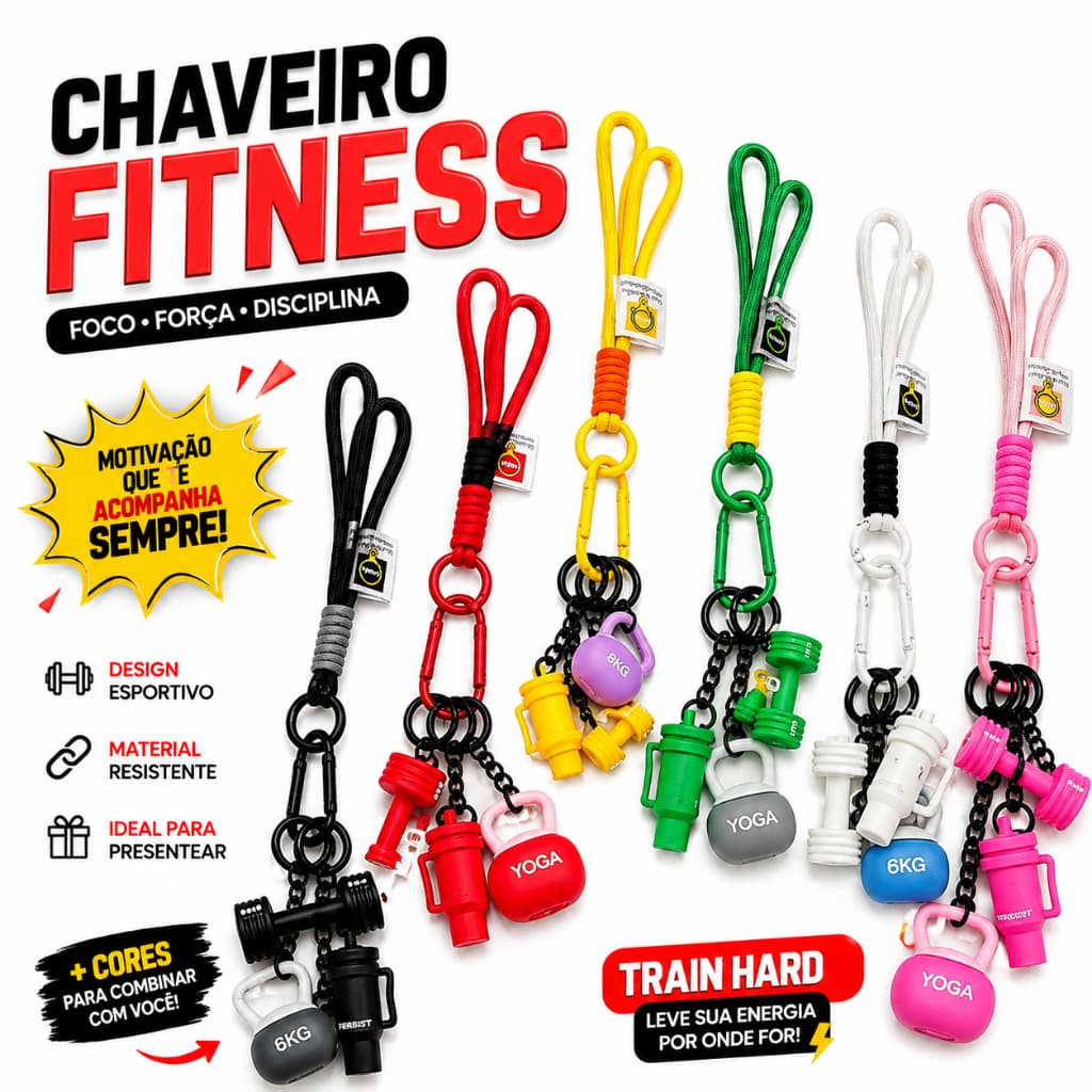 Chaveiro Fitness Academia com Pingente Mini Halter Kettlebell Garrafinha – Acessório Esportivo