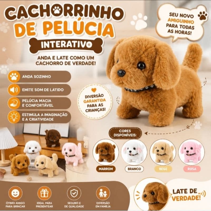 Cachorrinho de Pelúcia Interativo Anda e Late com Som Brinquedo Infantil Educativo Presente para Crianças