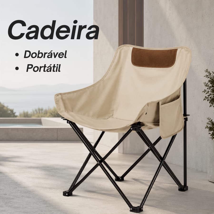 Cadeira Camping Portátil Dobrável Reforçada 120kg Compacta com Bolsa