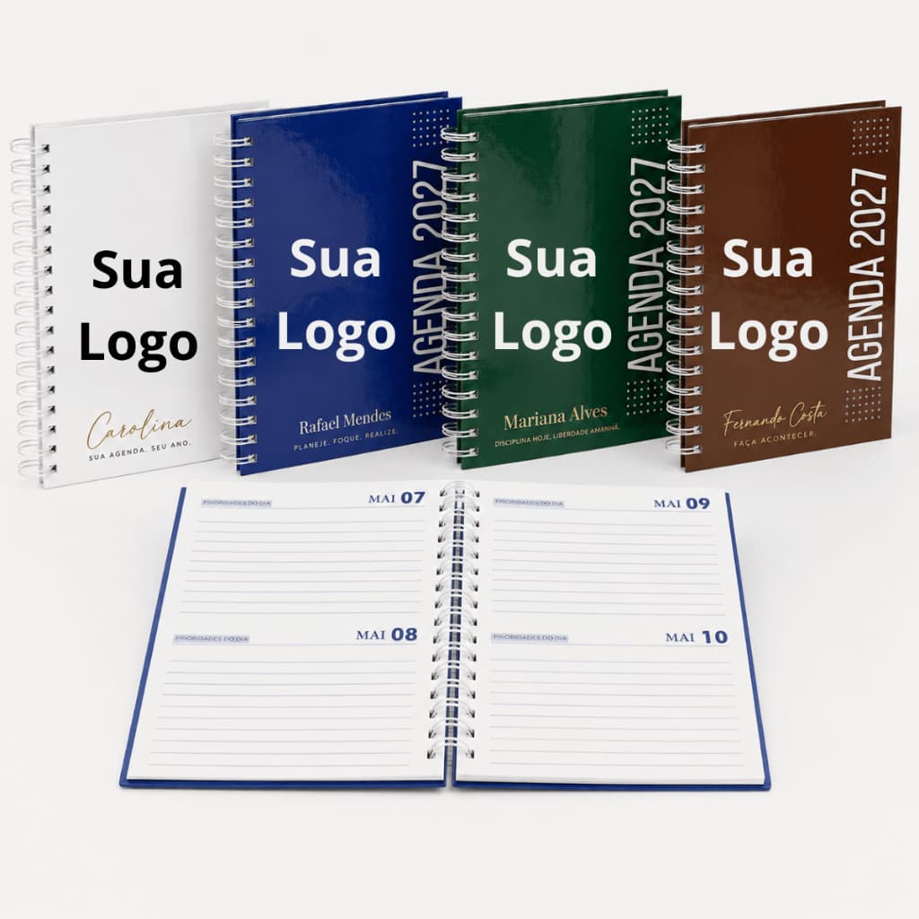 Agenda 2027 Personalizada Sua Logo Capa Dura A5 Miolo Permanente Wire-o 120 Folhas