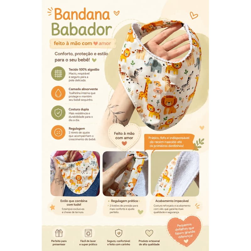 Bandana Babador infantil tecido duplo