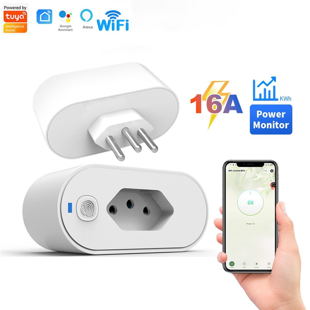 Tomada Inteligente multifuncional Wi-Fi 220V 16A com Controle Remoto por App
