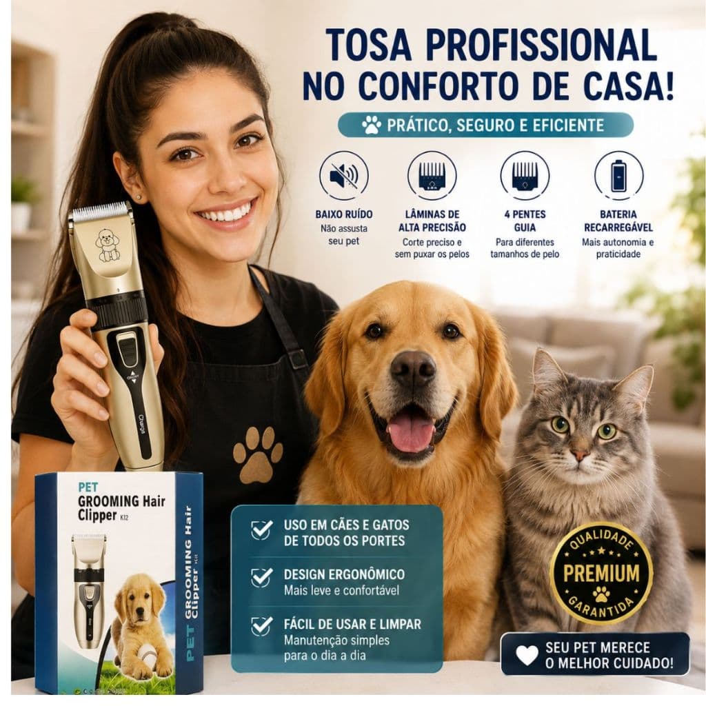 Kit Maquina Tosa Profissional Pets Cortar Tosar Cães Gatos 11 Peças Tosa Completa