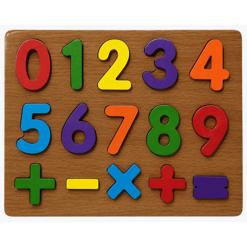 Tabuleiro de Encaixe em Madeira Números e Operações Matemáticas – Brinquedo Educativo