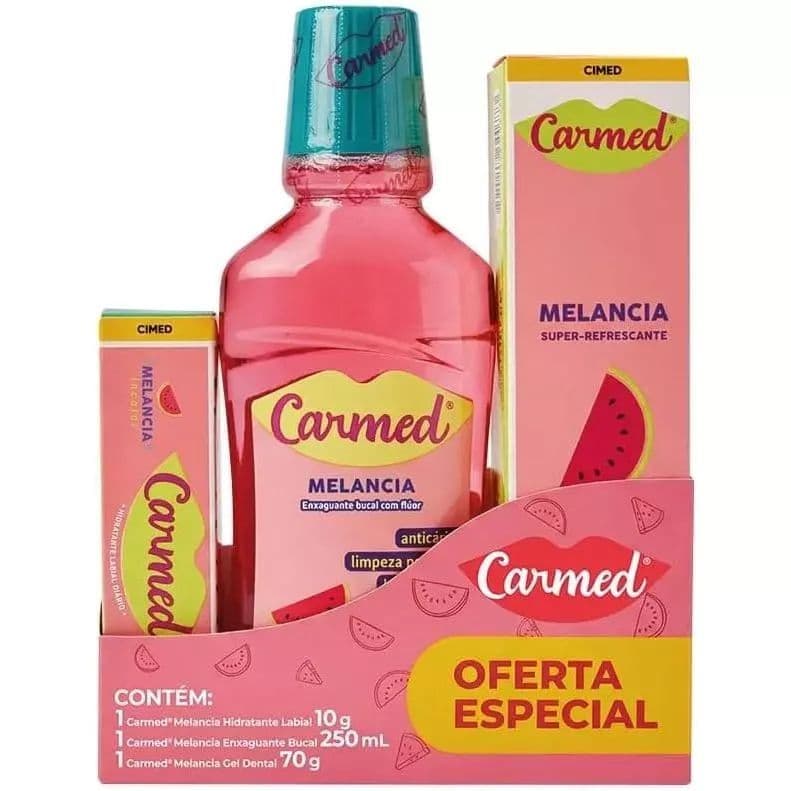 Kit Carmed Fini MELANCIA com Hidratante Labial 10g + Gel Dental 70g + Enxaguante Bucal 250ml - Edição Especial CIMED