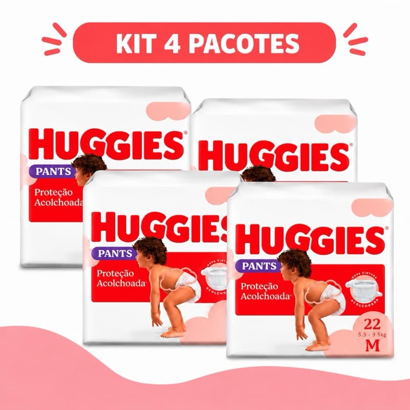 Kit 4 Pacote Huggies Fralda Pants Roupinha Proteção Acolchoada
