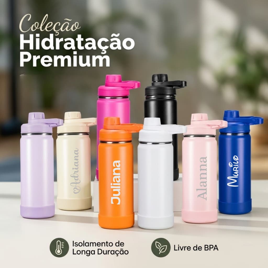 Garrafa Térmica Inox 550ml Personalizada Brinde Corporativo Com Tampa E Alça