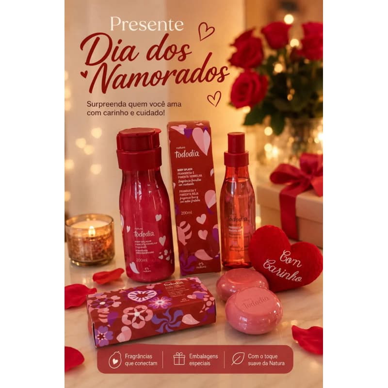 Kit Presente Natura Tododia Framboesa e Pimenta Vermelha Banho Hidratação e Perfumação